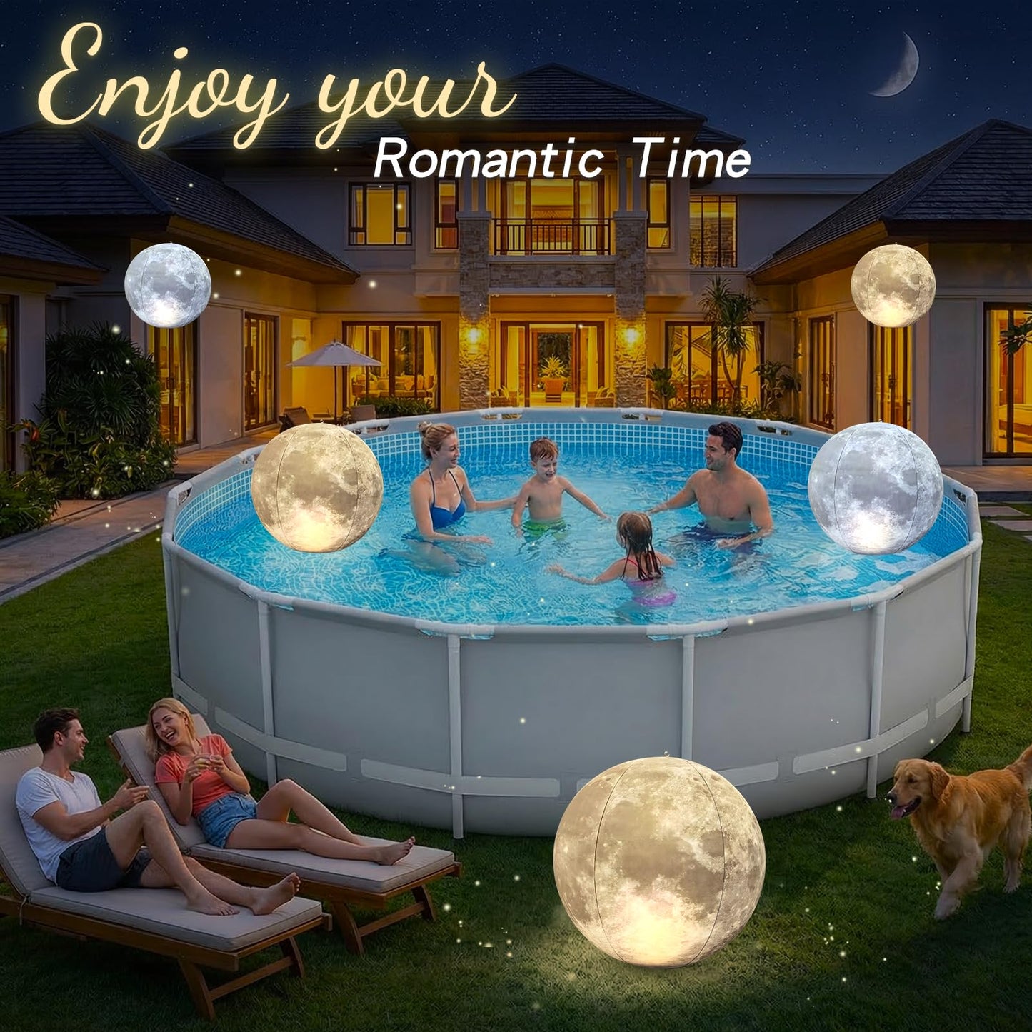Cootway Full Moon Floating Pool Lights - 15" Inflatable Waterproof Solar Pool Lights that Float, Cool White&Warm White Light Up Pools Balls, Float or Hang in Pond Backyard Garden Party Decorations(2)