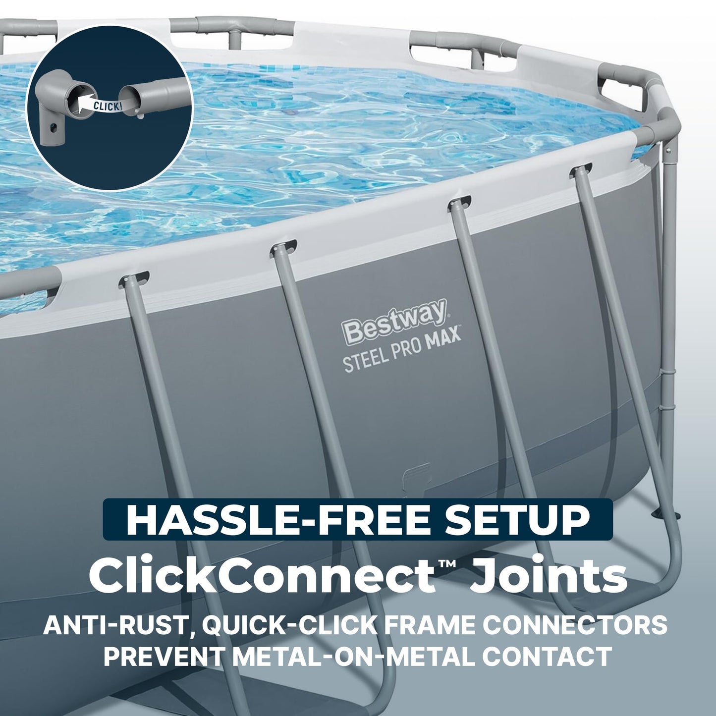 Bestway Steel Pro MAX 14' x 8'2" x 39.5" Oval Above Ground Swimming Pool Set, 530 GPH Filter Pump, Ladder, Tritech Puncture Resistant Liner, ClickConnect Steel Frame, Gray