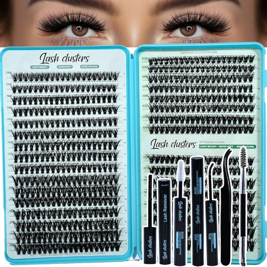 Wispy Lash Clusters Kit 640pcs Eyelash Cluster Extensions Curl Individual False Eyelashes Natural Fluffy Mink Lash Extension Kit (Lash Clusters-50D+60D KIT, Lash Clusters)