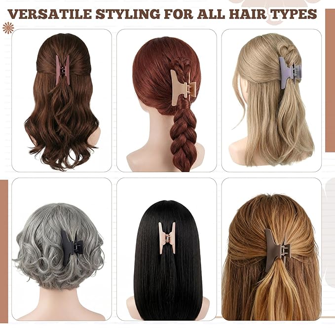 Batiyeer 12 Pcs Butterfly Hair Clips for Styling Sectioning Hair Clips for Women Butterfly Clamps Non Slip Claw Salon Section for Cutting Styling Coloring Thick Thin (Earthy Neutrals)