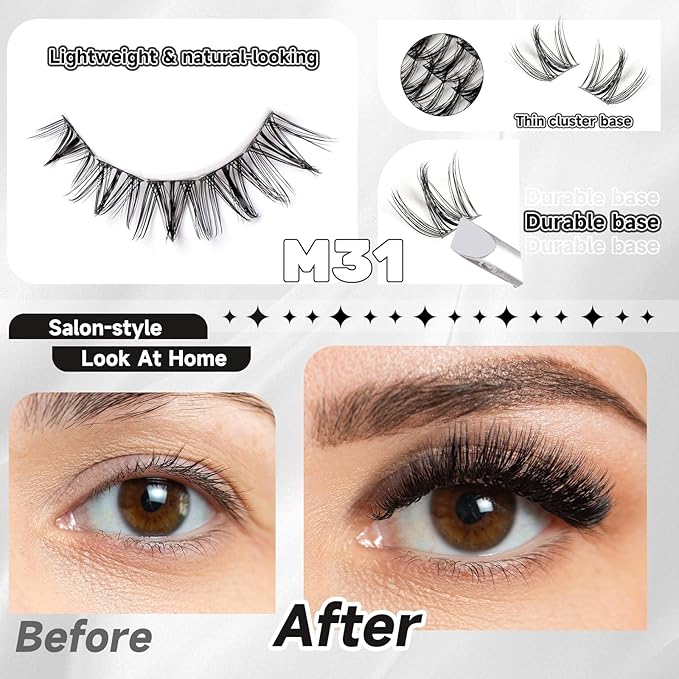 Lash Clusters 154pcs Manga Lash Extension Kit 10-18mm Cluster Eyelash Extensions Natural Invisible Band Lash Easy to Use at Home-M31+M30（Fairy+volume）