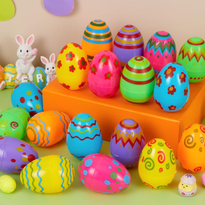 JOYIN Toy 36 PCs Plastic Printed Bright Easter Eggs, Over 3.15'' Tall Fillable Empty Eggs Bulks for Easter Hunt, Basket Stuffers Fillers, Classroom Prize Supplies, Filling Treats and Party Favor