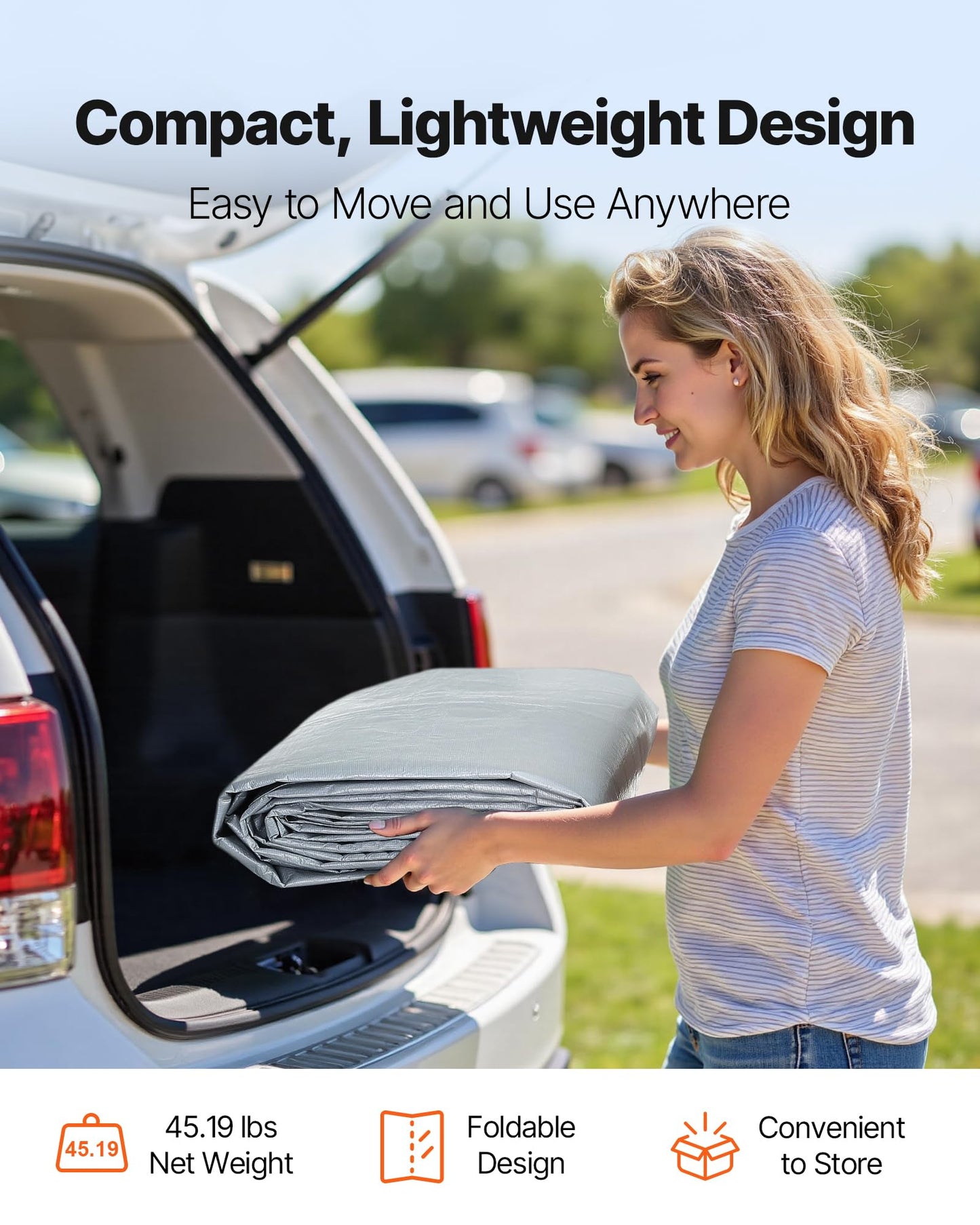 VEVOR Carport Replacement Canopy Cover, 20 x 20 ft Potable Garage Tent Top Tarp with Sidewalls, UV-Resistant & Waterproof, Heavy Duty Car Shelter Tarp with Ball Buggees, Grey, Frame Not Included