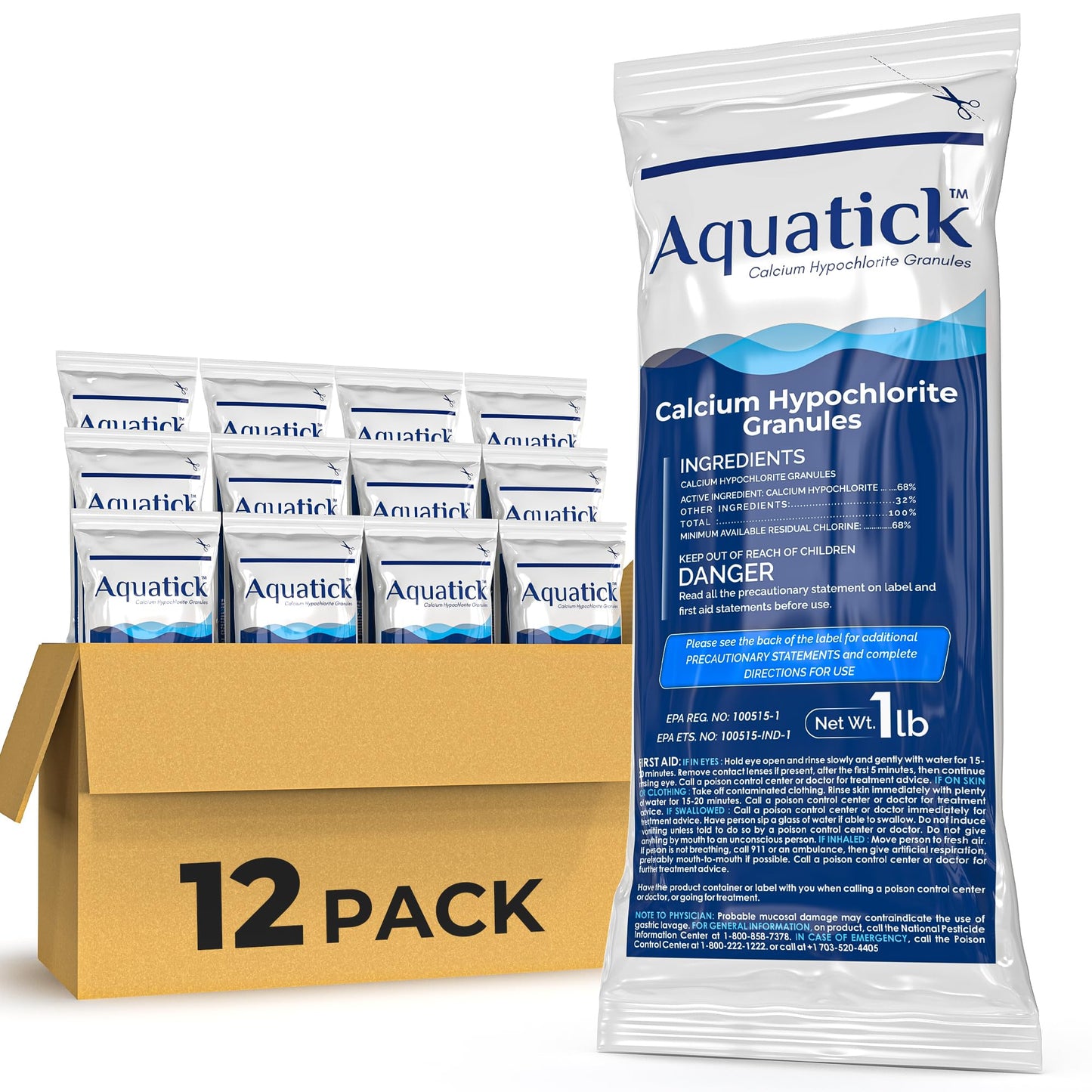 Pro-Grade Chlorine Pool Shock, 68% Cal-Hypo Granular Sanitizer, Prevents Bacteria & Algae, Restores Crystal Clear Water - Shock Treatment, Swimming Pool Chemical - 12 X 1lb