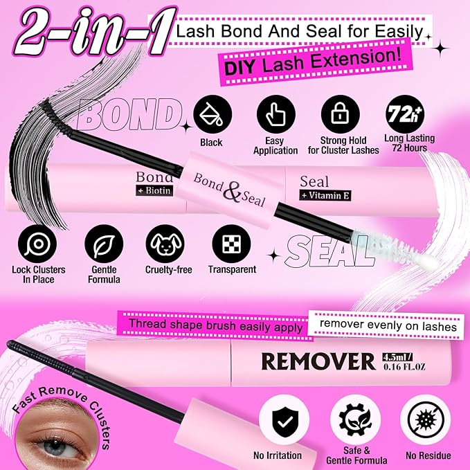 Yawamica DIY Lash Extension Kit 320pcs Individual Lashes Cluster, 9-16mm Mix 30D 40D Eyelash Clusters Wispy Lash Clusters Kit with Bond and Seal and Remover and Lash Applicator for Beginners