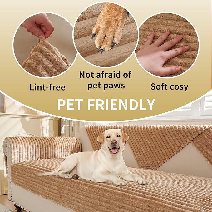 HAOMAIJIA Waterproof Couch Cover for Dogs Washable,Faux Fur Pet Couch Covers for Sofa,Soft Dog Bed Cover Non-Slip Couch Covers for 3 Cushion Couch Sofa Pet Friendly (Khaki, 35" x 82")