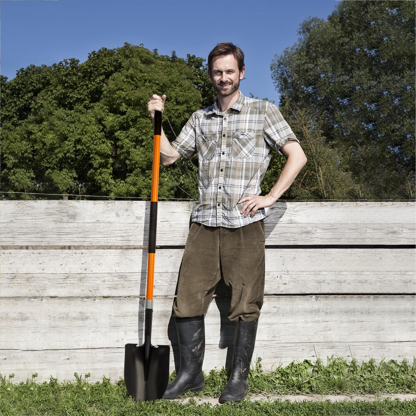 VNIMTI Heavy Duty Gardening Shovel, 56 Inch Round Blade with Fiberglass Handle (Orange)
