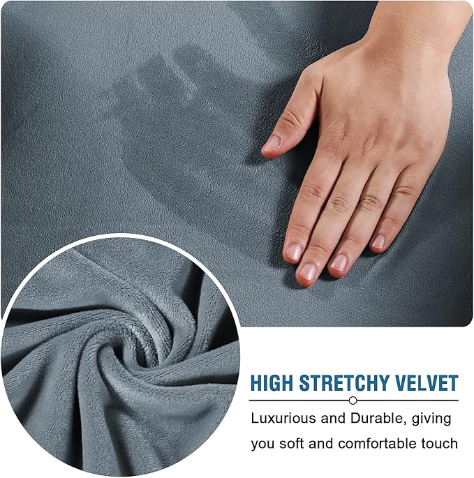 H.VERSAILTEX Rich Velvet Stretch 2 Piece Cover Chair Slipcover Sofa Cover Furniture Protector Couch Soft with Elastic Bottom Chair Couch Cover with Arms Width Up to 49 Inch(Chair, Stone Blue)