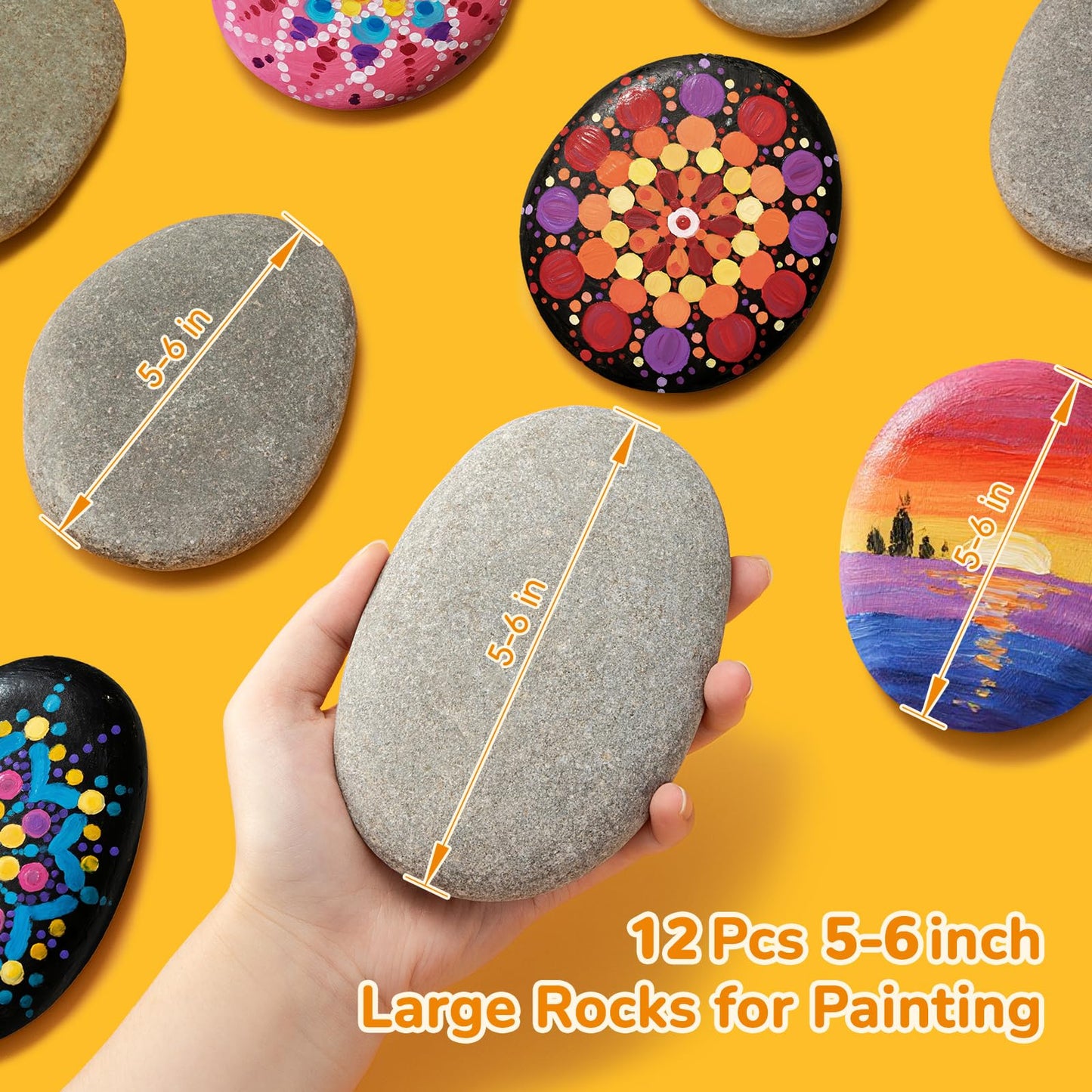 Simetufy 12Pcs 5-6 Inch Extra Large Rocks for Painting Flat Painting Rocks for Mandala, Smooth Stones for Art & Crafts, Kindness Stone, DIY Home Decoration