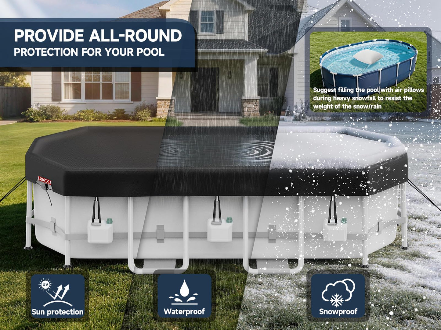 LXKCKJ Rectangular Pool Cover for above Ground Pools, Heavy Duty Winter Cover Ideal for Waterproof and Dustproof (9x18 FT, Black)