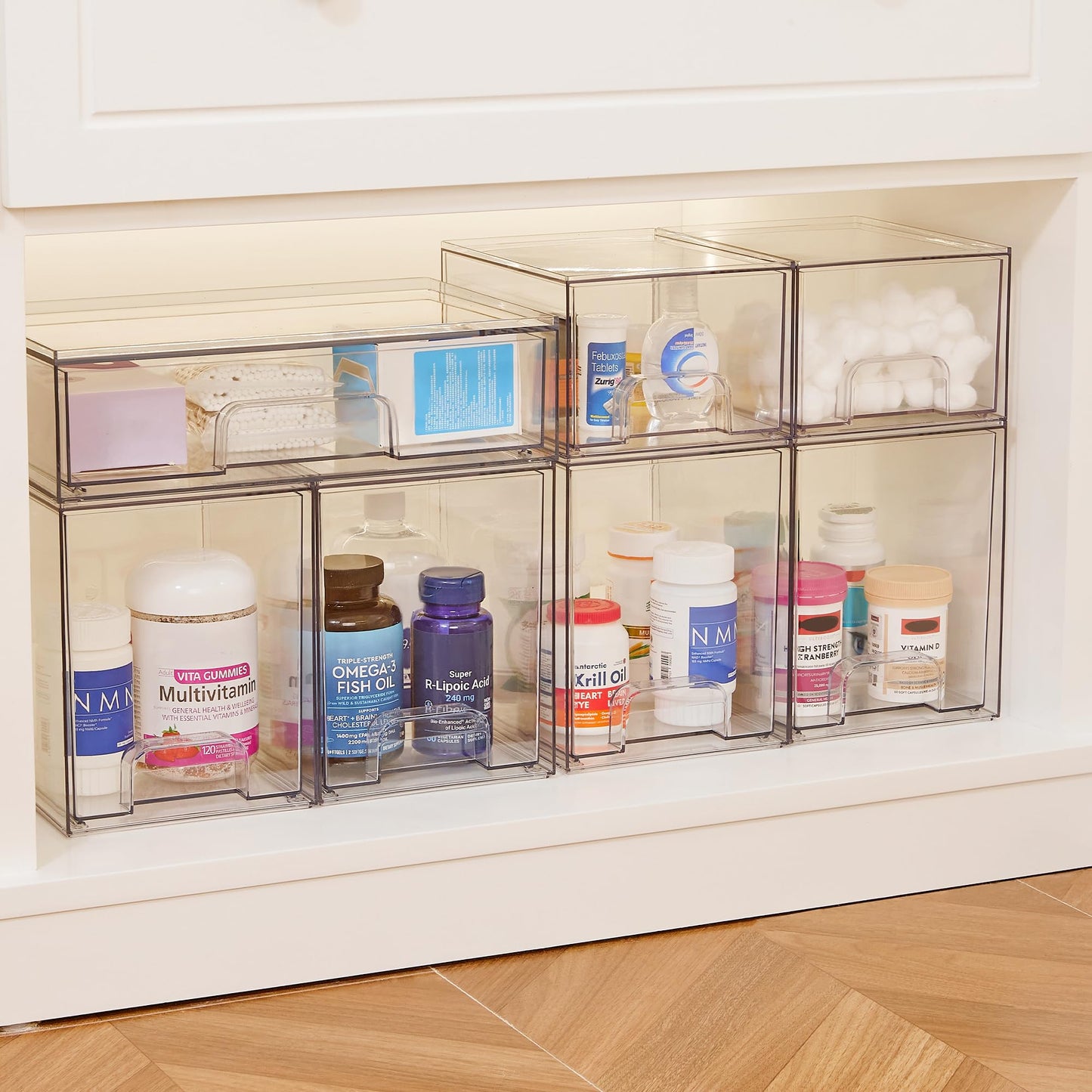 Vtopmart 12.1''W Clear Stackable Storage Drawers,8 Pack Acrylic Plastic Organizers Bins for Makeup Palettes, Cosmetics and Beauty Supplies,Ideal for Vanity, Bathroom,Cabinet,Desk Organization