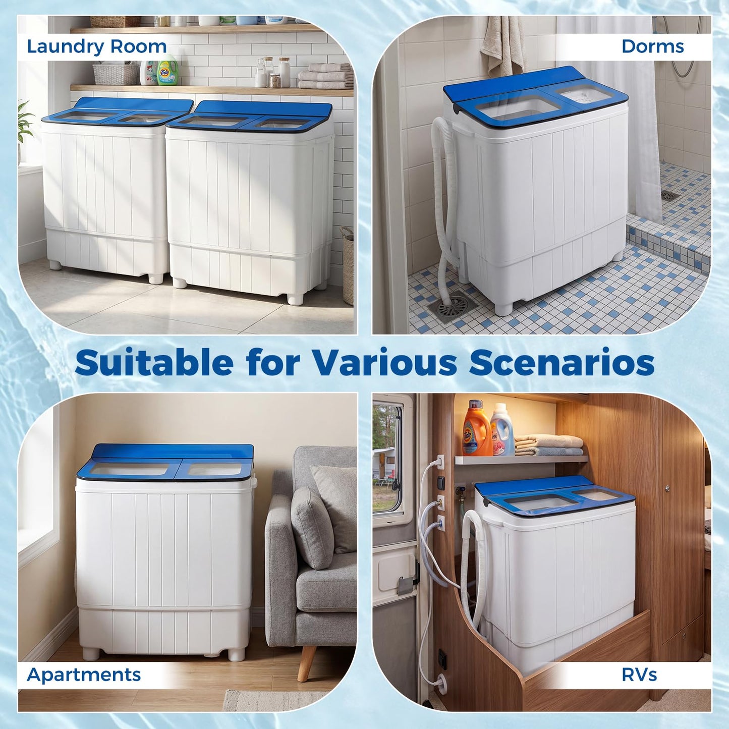 Giantex Portable Washing Machine, 18LBS Twin Tub Mini Compact Laundry Washer Spinner Combo with Drain Pump, 11Lbs Washer and 7Lbs Spinner for Apartments, RVs, Dorms, Blue+White