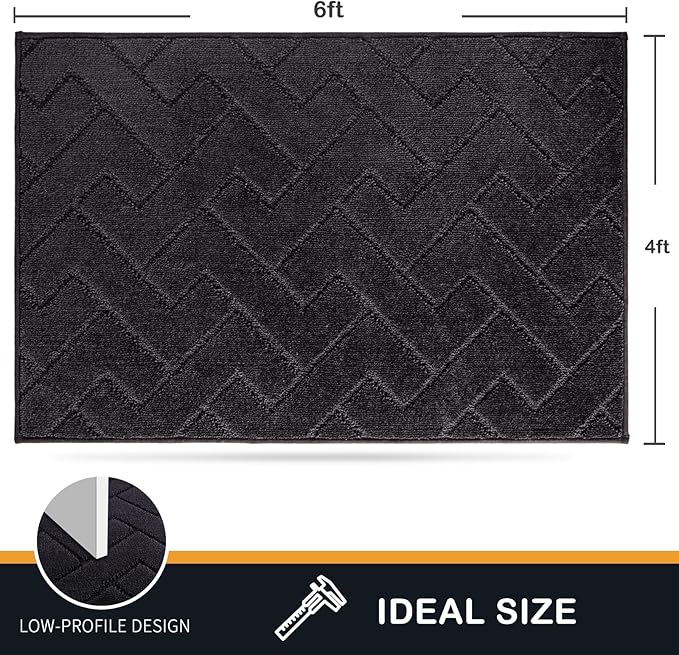 PURRUGS Easy Care Area Rug 4ft x 6ft, Non-Slip Machine Washable Entry Rug, Dog Door Mat, Stain Resistant Accent Rug for Hallway, Bedroom, Living Room and Mudroom, Black