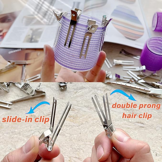 65 Pcs Metal Silver Hair Clips for Women Pin Curl Roller, 1.8” Double Prong Root Lift Clips for Curly Hair Volume, Locs Retwist Dreads, Curler Setting Clippies for Thick Styling Sectioning