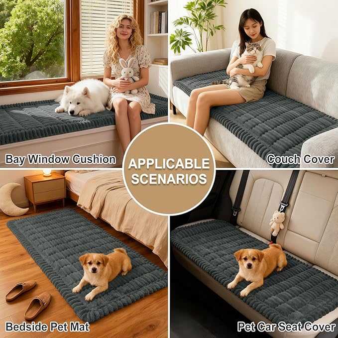 hyha Couch Covers for Dogs Washable, Non Slip Plush Dog Sofa Protectors, Fuzzy Pet Couch Covers for 3 Cushion Sofa Pet Friendly (Dark Grey, 27.6" x 27.6")