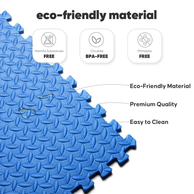 32 Pack Home Gym Mat, Puzzle Exercise Mat,EVA Interlocking Foam Floor Tiles for Home Workout Equipment and Kids' Play Areas - Blue, 24 in x 24 in x ½ in - 32 Tiles (Blue, 32 Pack 128 sq ft)
