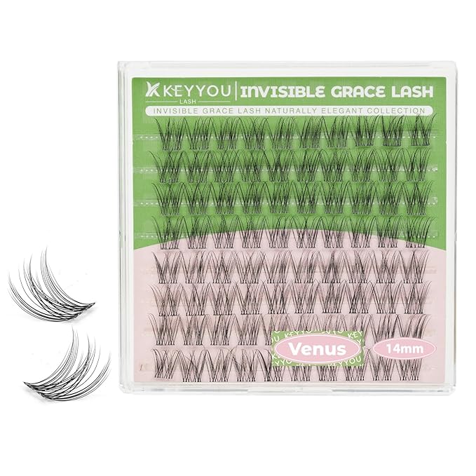 KEYYOU Venus Lash Clusters C Curl Fairy Lash Extension Eyelash Extension Wispy Natural Invisible Band Lash with Waterproof DIY Lash Extension at Home(Venus-C-14MM)