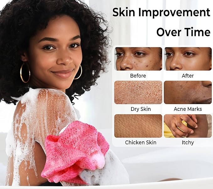 African Net Sponge Authentic - 2 Pieces Exfoliating Body Scrubber Bath Sponge - Loofah Washcloth Back Scrub for Shower Body Exfoliator - Face & Skin Care Bathroom Essentials for Women