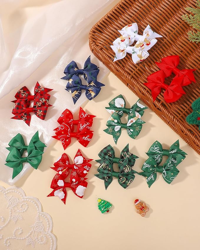 doboi 20PCS 2.4'' Baby Hair Clips Small Bows Fully Lined Grosgrain Boutique Solid Ribbon Small Bows for Girls Teens Infants Kids Toddlers Newborn (CHRISTMAS)
