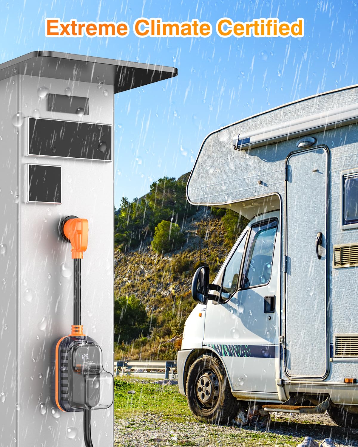 GEARGO 𝟐𝟎𝟐𝟔 𝐍𝐄𝐖 30 Amp RV Surge Protector, 15000J RV Circuit Analyzer with Intelligent LED Display, IP68 RV Adapter Plug with Waterproof Cover for Camper Travel Trailers