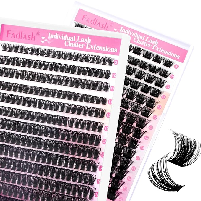 FADLASH Lash Clusters Natural Eyelash Clusters 100D+200D Fluffy Lashes Extensions 8-16mm D Curl DIY at Home (100D+200D, 2 Pack)