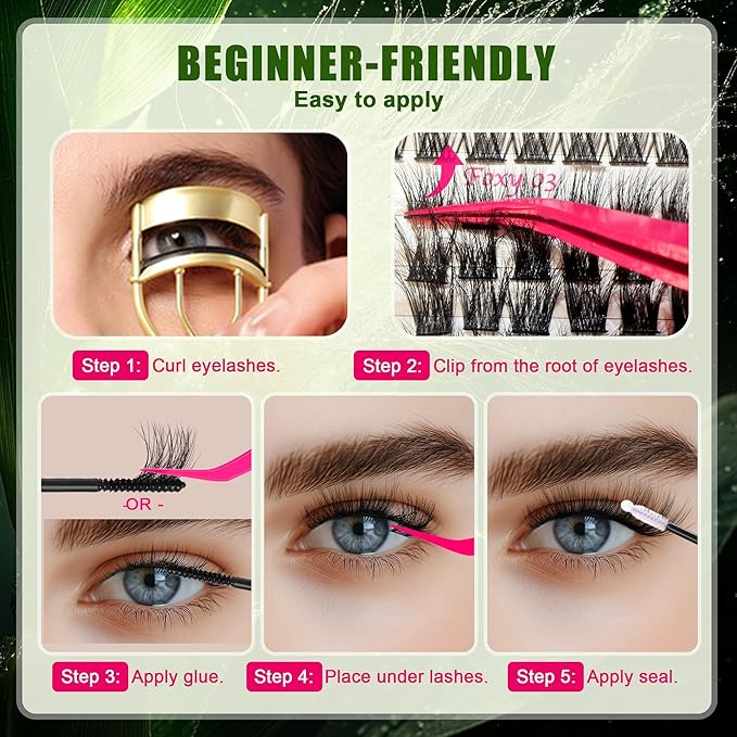 Lash Clusters - Wispy Fluffy Eyelash Clusters Natural lash extentions Biodegradable eyelash extensions individual lashes Light weight for beginner DIY at Home 0.05mm