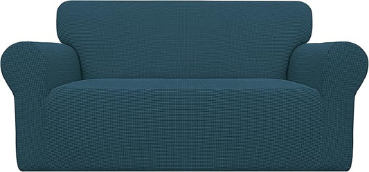 Easy-Going Stretch Oversized Loveseat Slipcover 1-Piece Sofa Cover Furniture Protector Couch Soft with Elastic Bottom for Kids Polyester Spandex Jacquard Fabric Small Checks Deep Teal