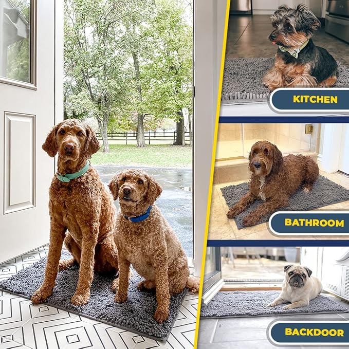 Muddy Mat® | Super Absorbent Door Mat Indoor, Microfiber Quick Dry Chenille Entryway Rug, Non-Slip Front Door Mat, Indoor Mats for Entryway, Machine Washable Pet Rug, Grey 60"x24"