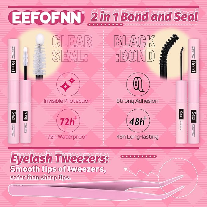 Eefofnn DIY Lash Extension Kit Fuzzy Mink Cluster Lashes Kit Natural Volume Eyelashes Extensions with Lash Bond and Seal Tweezers 50D Eyelash Clusters 10-18MM Fluttery Individual Lashes Extension Kit