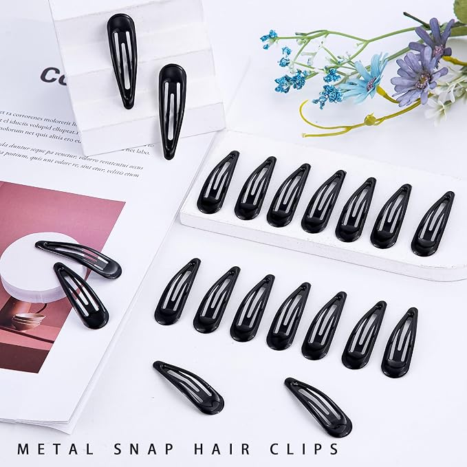 20 PCS Metal Snap Hair Clips Water Drop No Slip Barrettes for Women Bright Small Hair Clips For Thick And Thin Fine Hair,Black,1.97 x 0.5 In.
