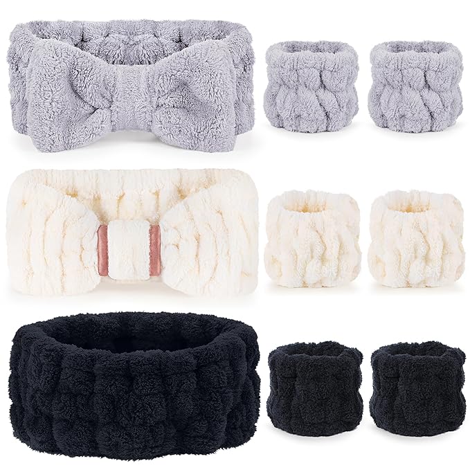 9 Pcs Spa Headband for Washing Face,Skincare Headband and Wristband Set,Women Teen Girls Facial Hairbands for Washing Face, Makeup, Sports, Yoga(Apricot+Grey+Black)