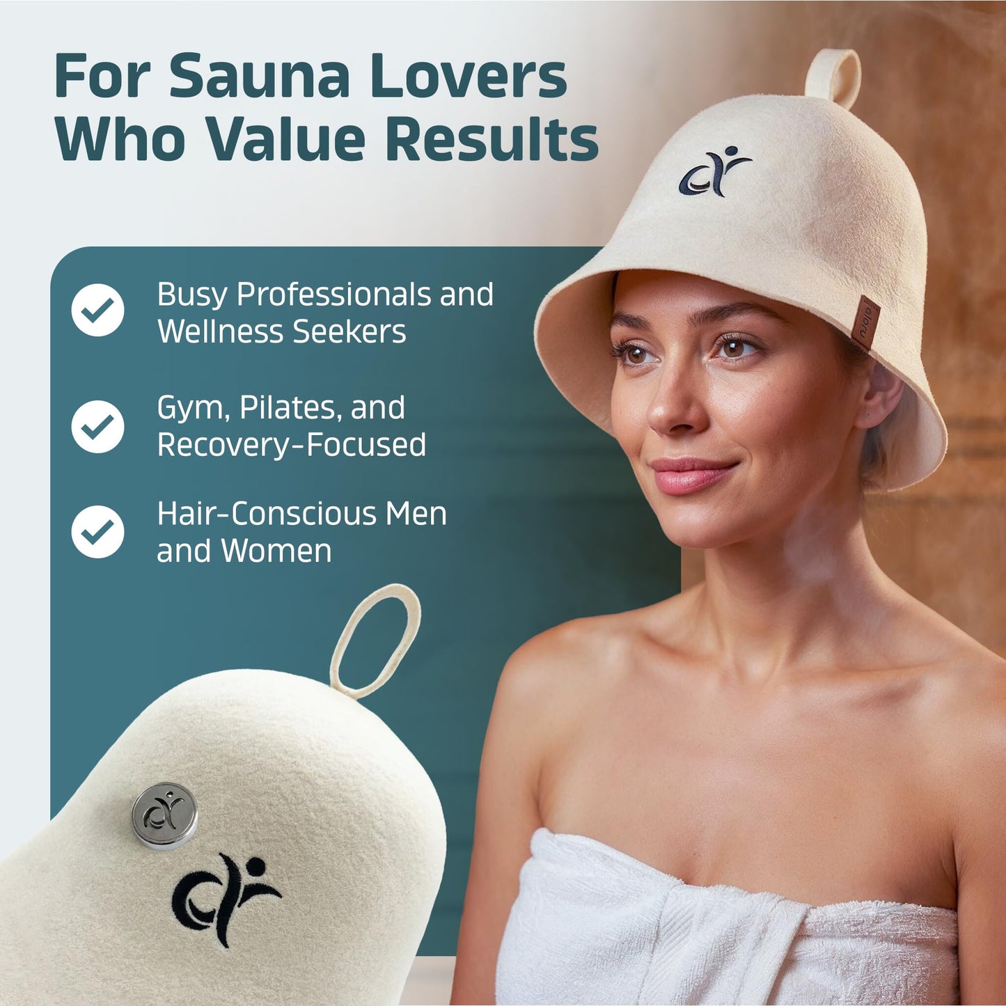 100% Merino Wool Sauna Hat for Women & Men with Aroma Diffuser, Ultra Soft Heat Protection for Hair & Scalp, Lightweight Merino Wool Sauna Cap, Hanging Loop & Storage Bag Included