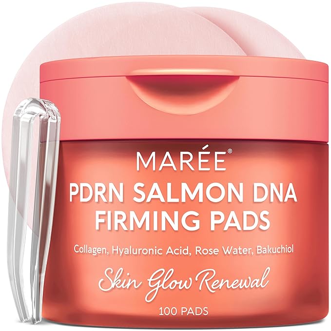MAREE PDRN Salmon DNA Toner Pads for Face - Firming Facial Polishes with Salmon PDRN, Collagen, Hyaluronic Acid, Bakuchiol - Anti Wrinkle Anti Aging Care, Acne Treatment Device Acne Pads