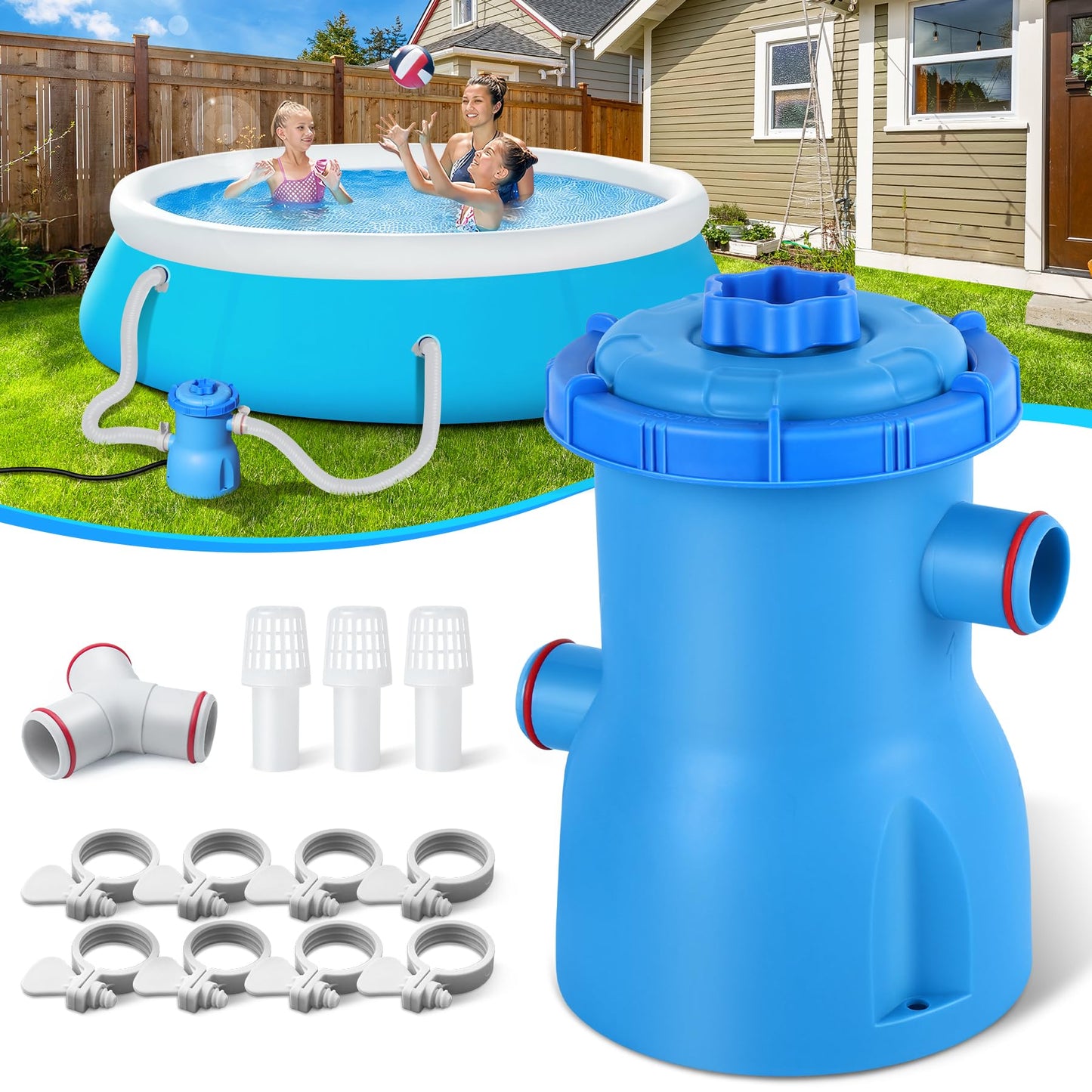 BluClear 300 GPH Pool Filter Pump for Small Above Ground Pools, ETL Certified Pool Cartridge Filter Pump System with GFCI, Safety & Reliable Water Circulation Pumps - Rapidly Capture Debris in Water