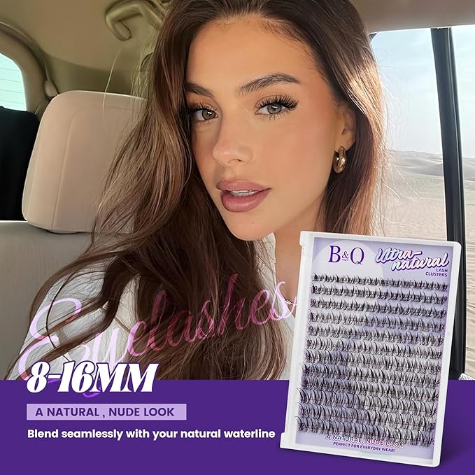B&Q Natural Lash Clusters 04 - Cluster Eyelash Extensions, Pestañas Postizas Naturales Style Eyelashes Comfort Fit - Day-to-Night Natural Effect - Office & Date Ready For Effortless Beauty(8-16mix)