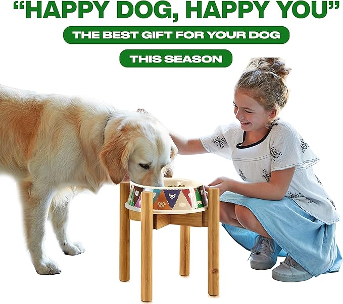 Dog Bowl Stand for Large Breed - Raise, Elevate Bowls to 14-inch High - Adjustable, Fits Any Single Pet Food/Water Feeders and Fountains - Durable Bamboo