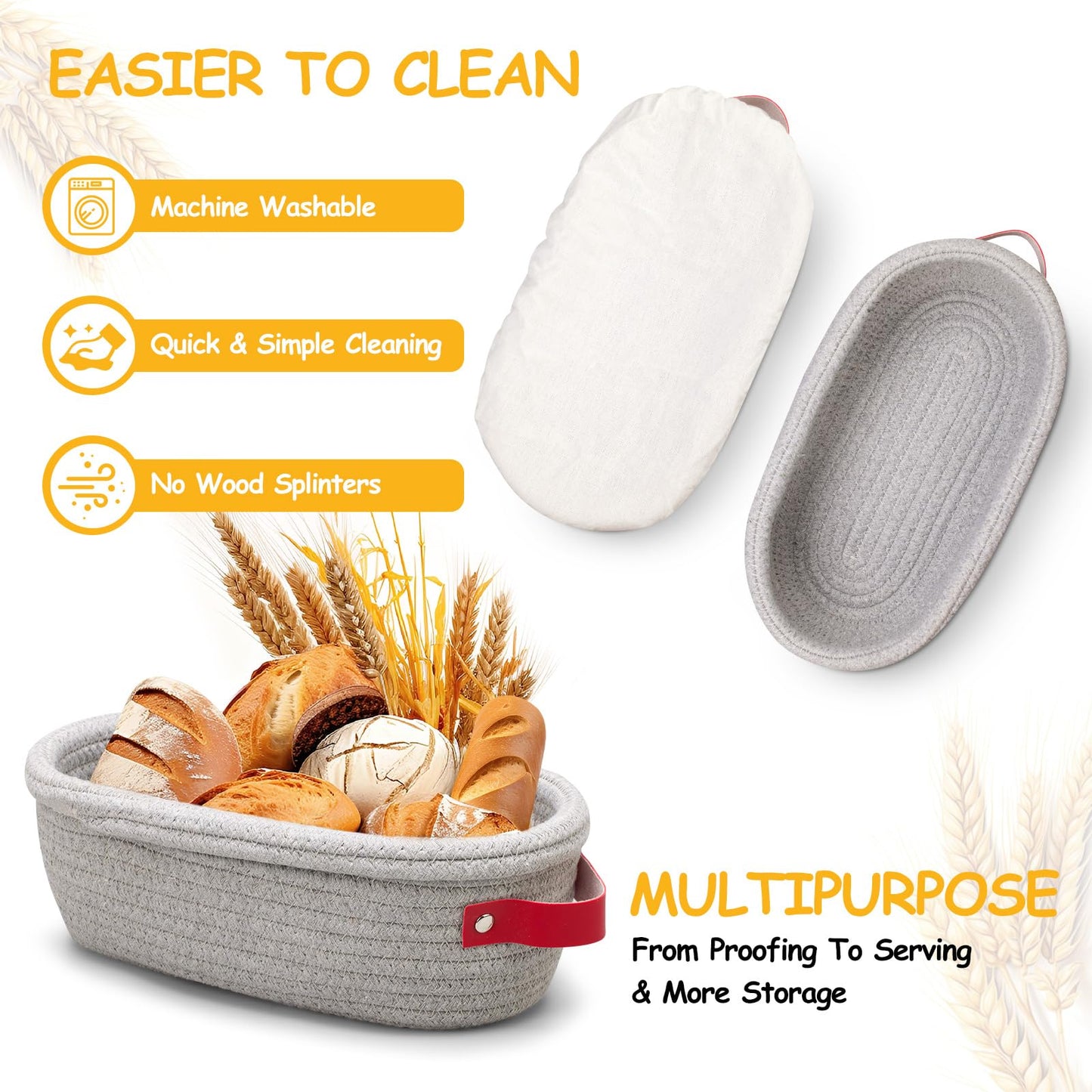 Dimpola Banneton Bread Proofing Basket - Cotton Oval Banneton Basket Set of 2 Sourdough Proofing Baskets Round Proofing Bowls Handmade Rattan Baskets and Liners
