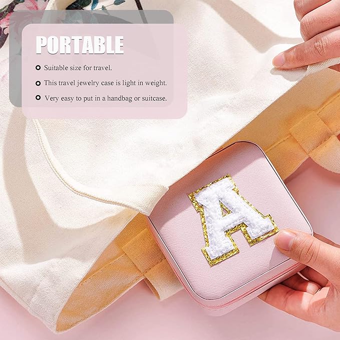 MODENGKONGJIAN Travel Jewelry Case for Women Fashion, Ring Necklace Earring Jewelry Holder Organizer Box, Small Portable Jewellery Storage, Initial W