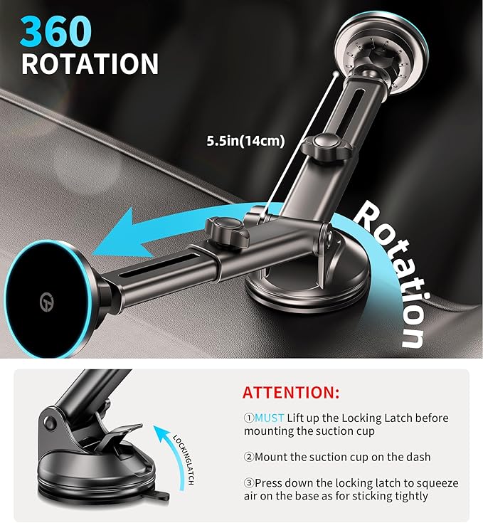 for MagSafe Car Mount Charger Dash/Windshield/Vent Wireless Car Charger with [LED Light], Strong Magnetic Phone Holder for Car for iPhone 16 15 14 13 12 Series, Fit MagSafe Accessories