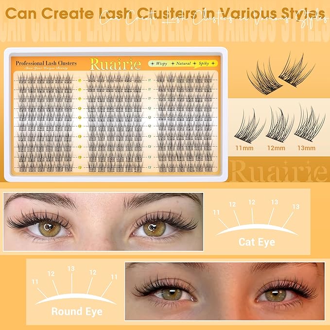 Natural Lash Clusters Manga Cluster Eyelash Extensions 180PCS Wispy Eyelash Clusters C-Curly Lashes Clusters 11-13mm Eyelash Extensions with Thin Band DIY at Home Individual Lashes by Ruairie