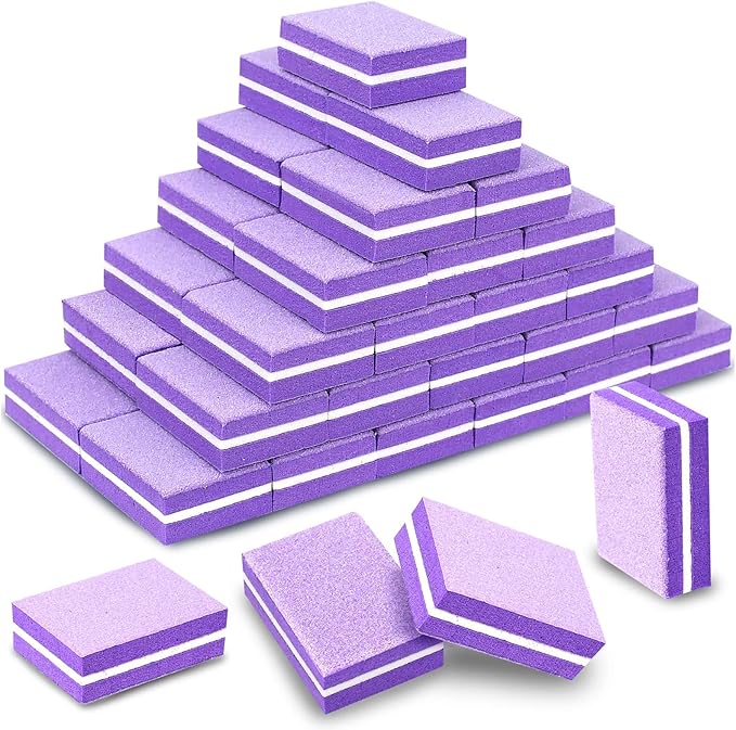 Mini Nail Buffer Block File 100/180 Grit Sponge Buffing Sanding Blocks Manicure Tools 50Pcs (Purple)