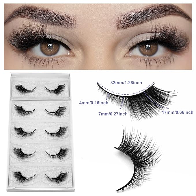 DYSILK Eyelashes Mink Lashes - False Eyelashes Fake Lashes 5 Pairs 6D Lashes Cat Eye Fake Eyelashes Strip Lashes Reusable Faux Mink Eyelashes Lash Extension Kit | Angel 4mm-17mm