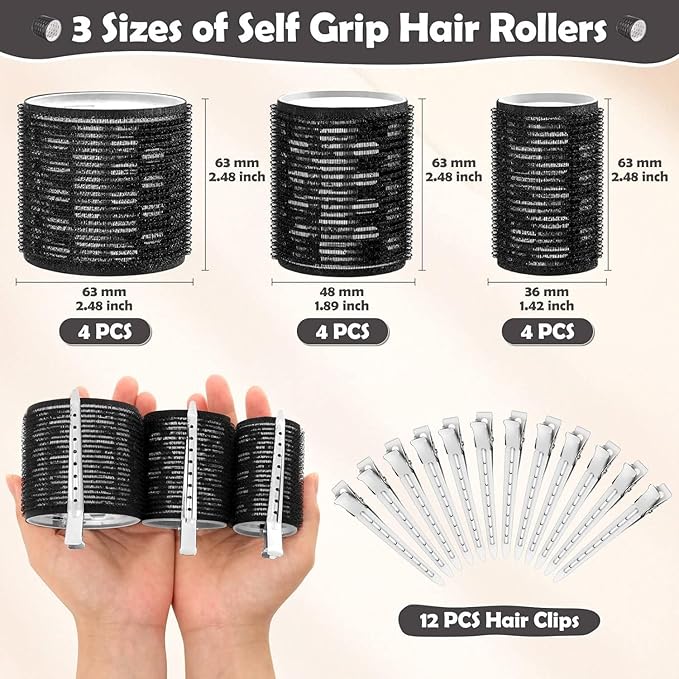 Thermal Rollers for Hair, 24PCS Jumbo Rollers Hair Curlers with Clips, Large Roller with 63mm 48mm 36mm Self Grip Thermal Hair Roller for Long Medium Short Hairs Volume