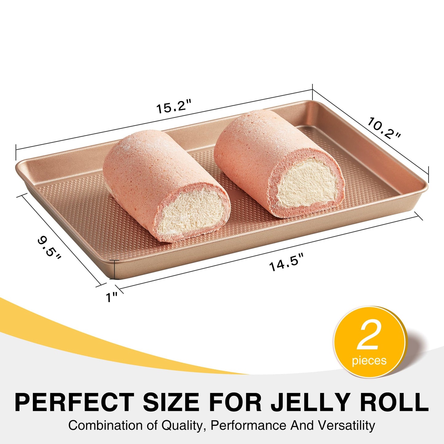 HONGBAKE 2 Pack Jelly Roll Pan 15x10, Commercial Cookie Sheets for Baking with Diamond Texture Surface, 57% Thicker Carbon Steel Baking Sheet for Oven, Nonstick Cooking Tray
