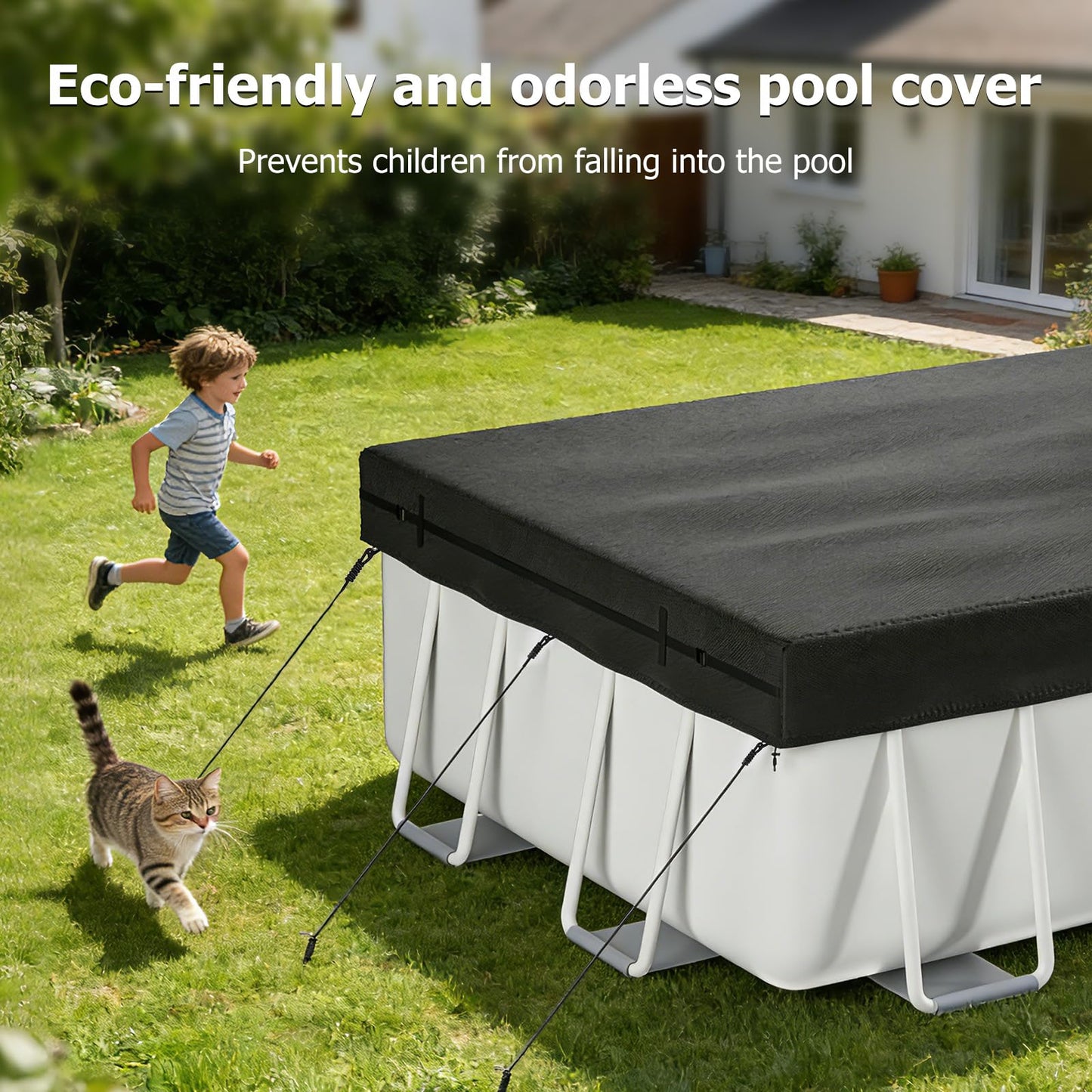 10x16 FT Rectangular Pool Cover, Solar Pool Cover for Above Ground Pool, Swimming Pool Cover Including Buckle, Drawstring and Ground Nails for Rectangular or Oval Pools