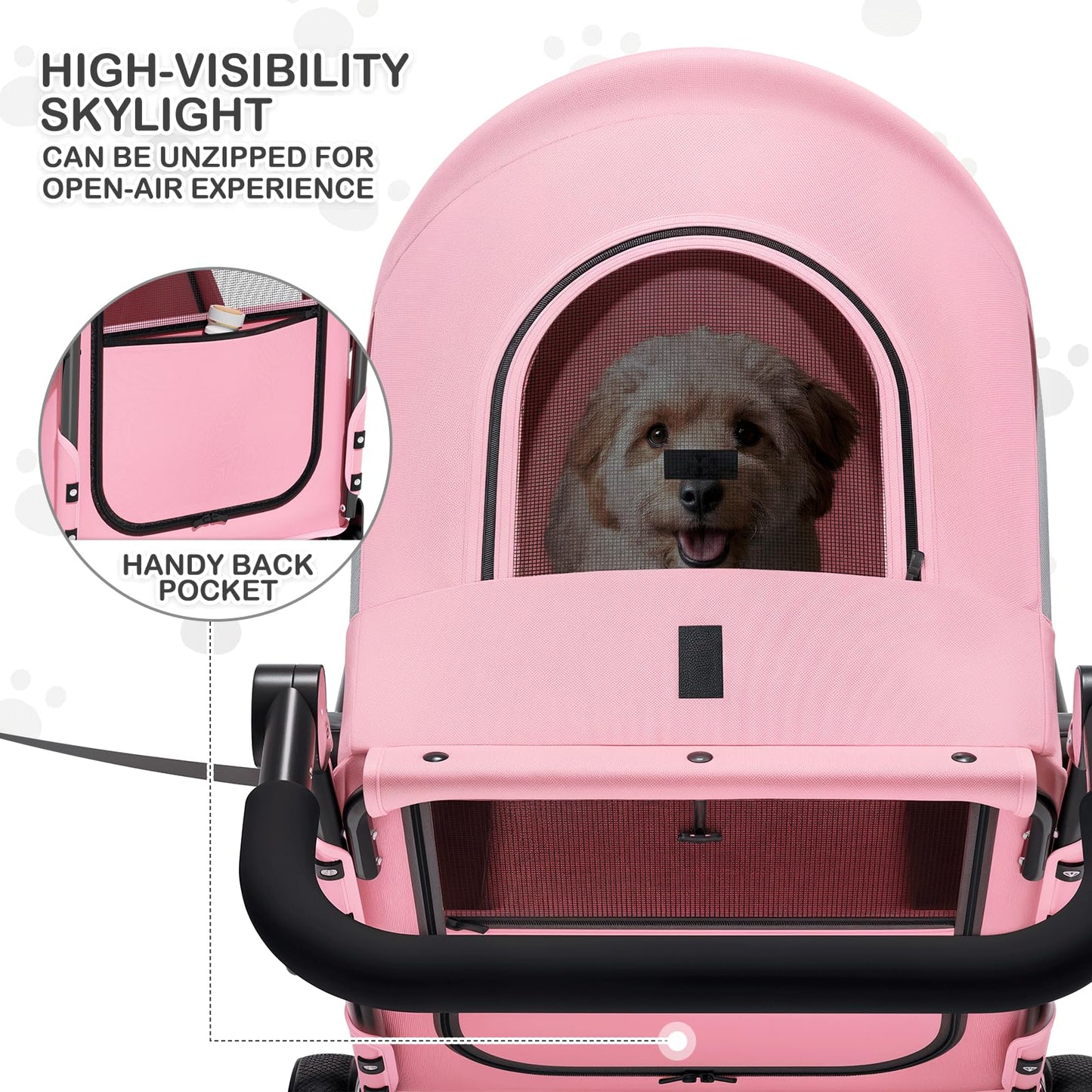 MoNiBloom Pet Stroller for Large Dogs or Multiple Dogs Cats with Adjustable Handle, 3-Wheels Dual Entry Portable Dog Carting Easy Folding Pet Wagon Double Dog Stroller up to 55 lbs, Pink