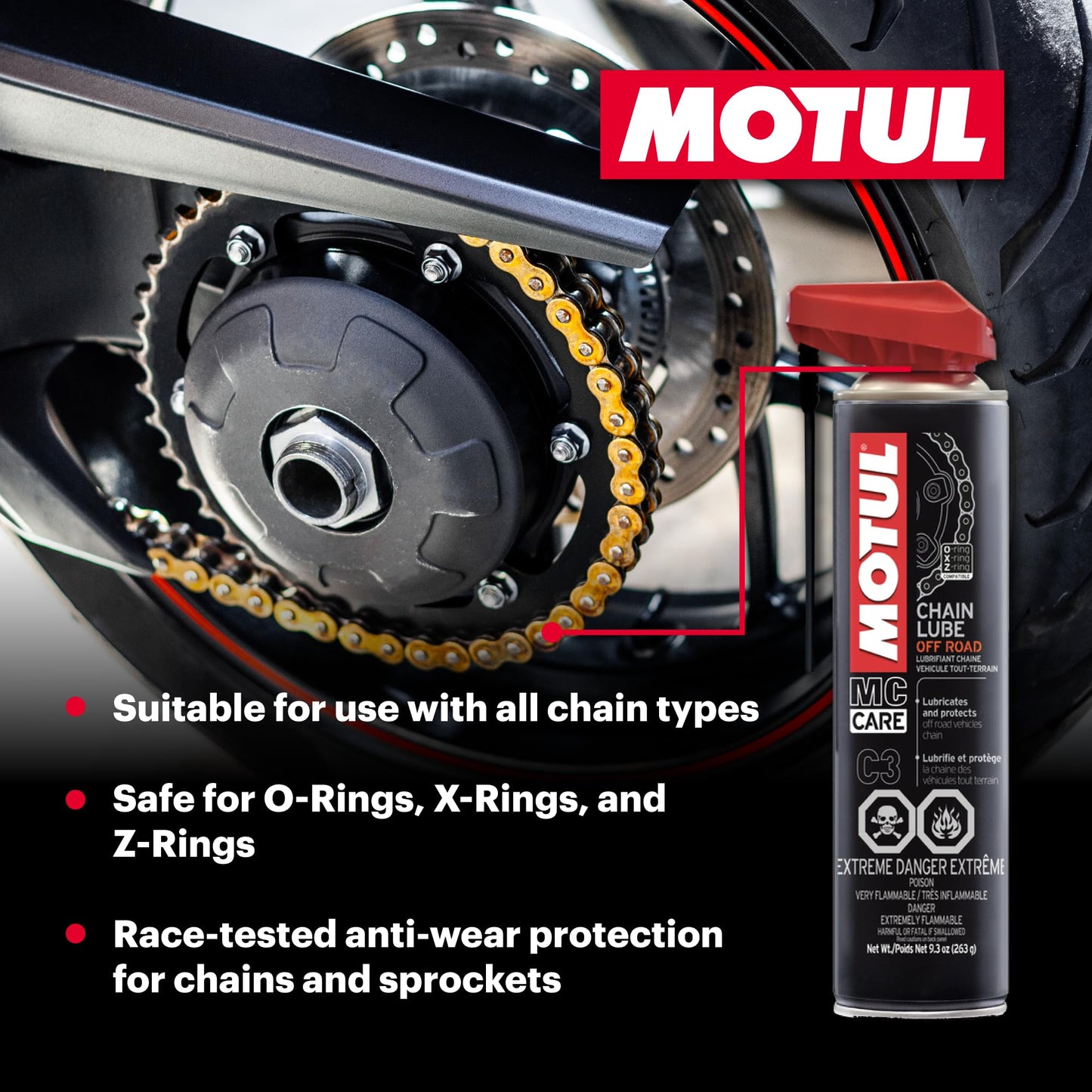 Motul Chain Care Kit Off Road - Complete Motorcycle Chain Maintenance System W/Chain Cleaner (C1) & Chain Lube (C3) MC Care System (109788)