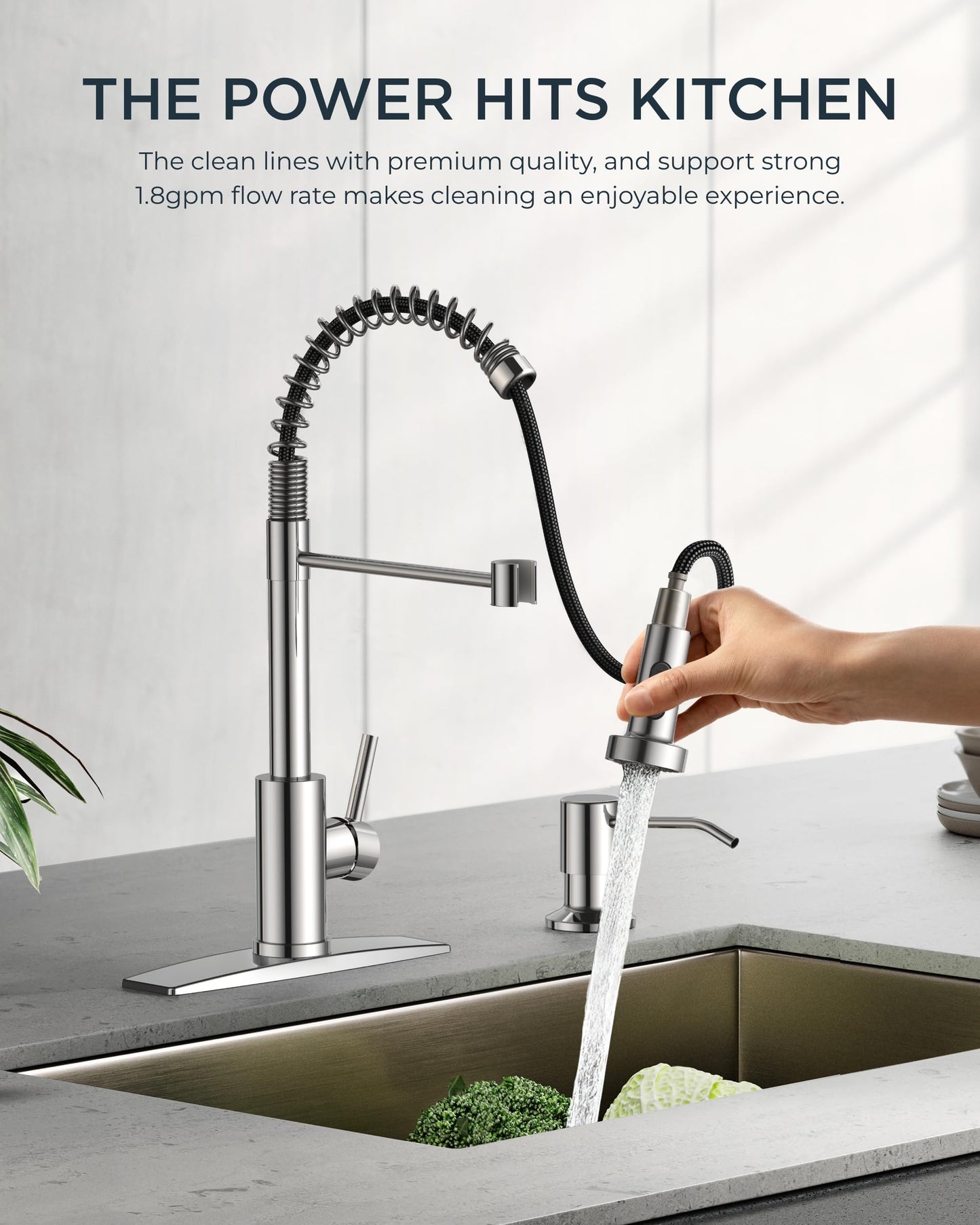 FORIOUS Kitchen Faucet with Pull Down Sprayer, Stainless Steel Commercial Single Handle Classic Spring Pull Out Sink Faucet for Pot Filler, Farmhouse Camper Bar Laundry Room, Chrome