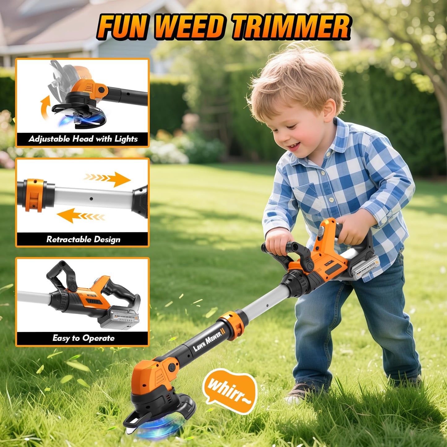 3-IN-1 Kids Garden Tools with Lights and Sounds, Weed Wacker Toy, Leaf Blower Toy, and Hedge Trimmer, Yard Tools Outdoor toys for Boys Pretend Role Play, Christmas Birthday Gifts for Kids 3,4,5,6,7,8+