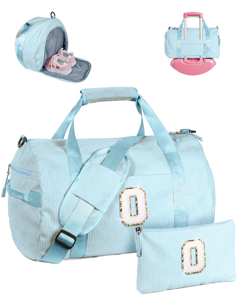 Vogewood 6 Year Old Daughter Birthday Gift Ideas, Girls Gym Bag, Kids Personalized Dance Bags with Shoe Compartment, Customized Travel Duffle with Toiletry Bag, Preppy Stuff for Tween (Letter O)
